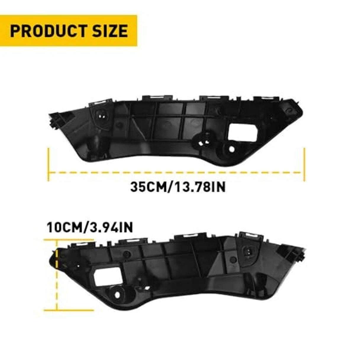 Front bumper retainer bracket support size diagram, black plastic 35cm and 100cm