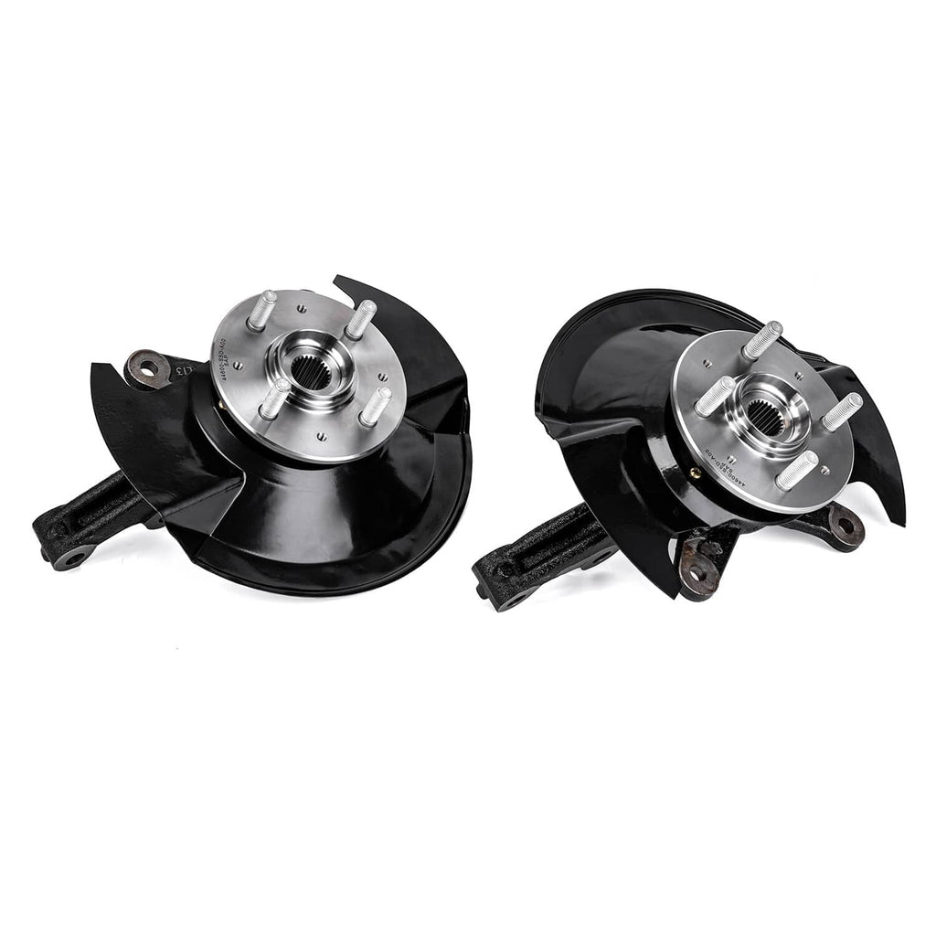 Front wheel hub bearing and steering knuckle assembly, black and silver, with wheel studs