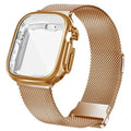 Rose gold metal magnetic watch band with mesh link and clasp for secure fit