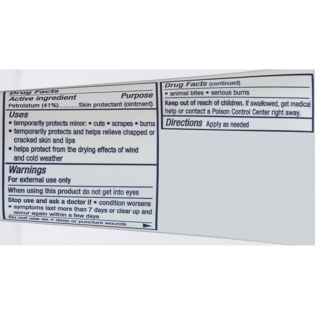Aquaphor Healing Ointment drug facts label panel on tube, 1.75 oz