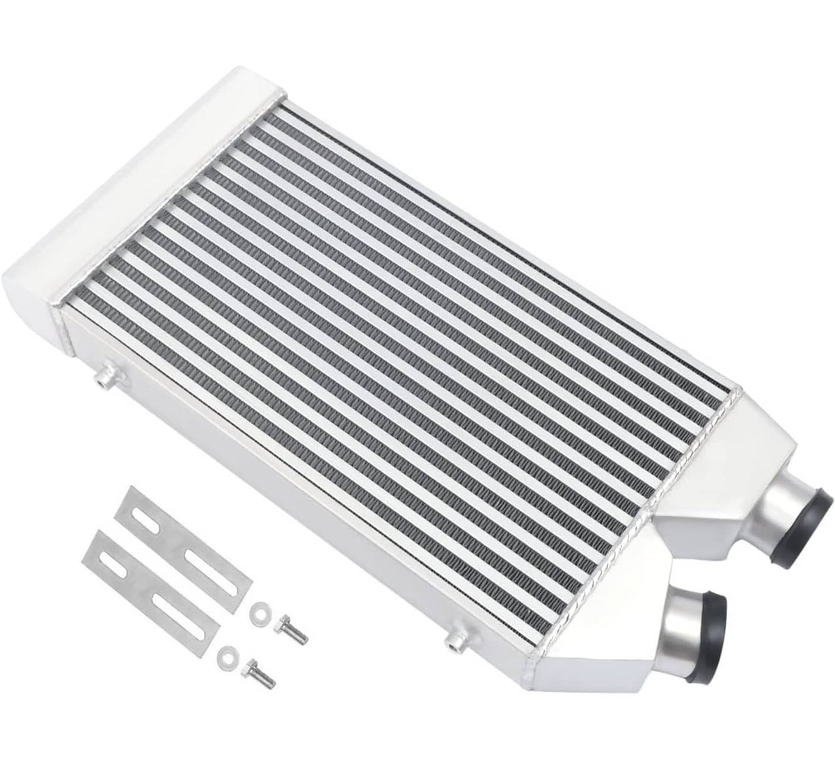 Polished aluminum intercooler core with ribbed tubes and side inlet/outlet housings