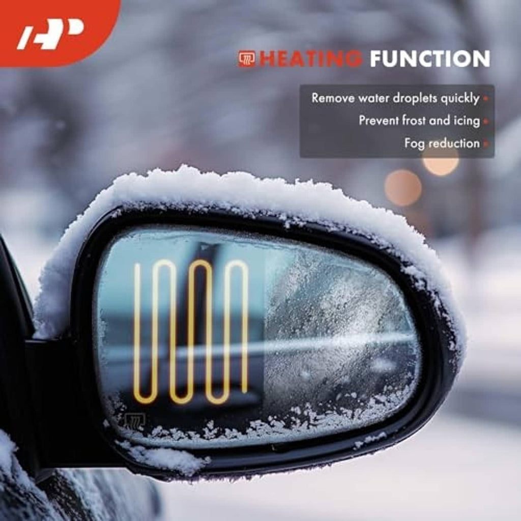 Heated side mirror glass with frost clearing and illuminated heating lines