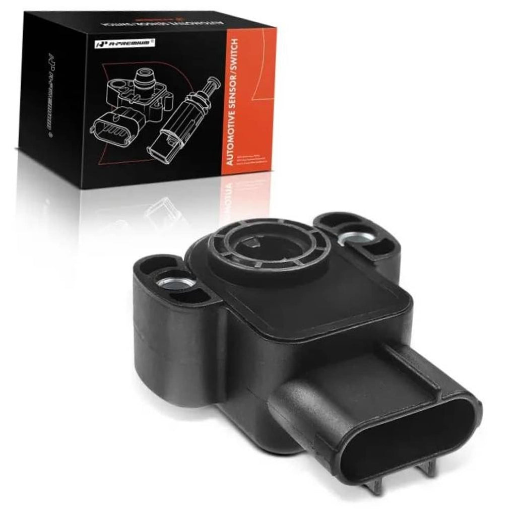 Black throttle position sensor with mounting ears and electrical connector
