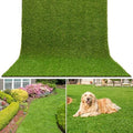 Artificial grass turf mat, deep green synthetic blades on sheet with stitched edges