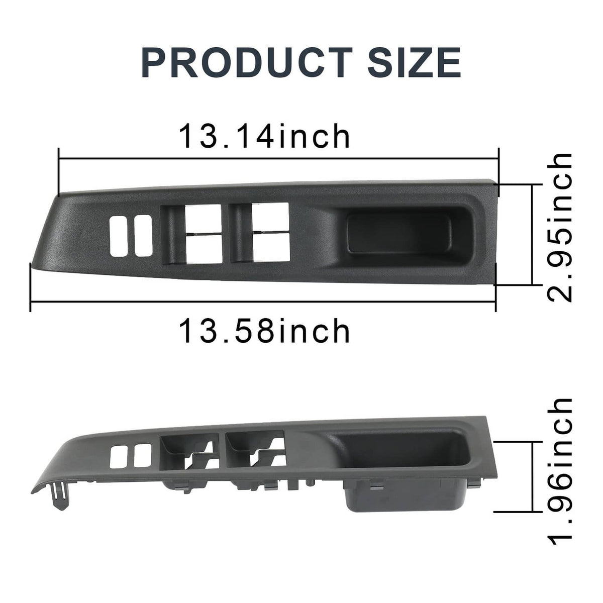 Window switch bezel trim cover with switch cutouts, dark gray, driver side.