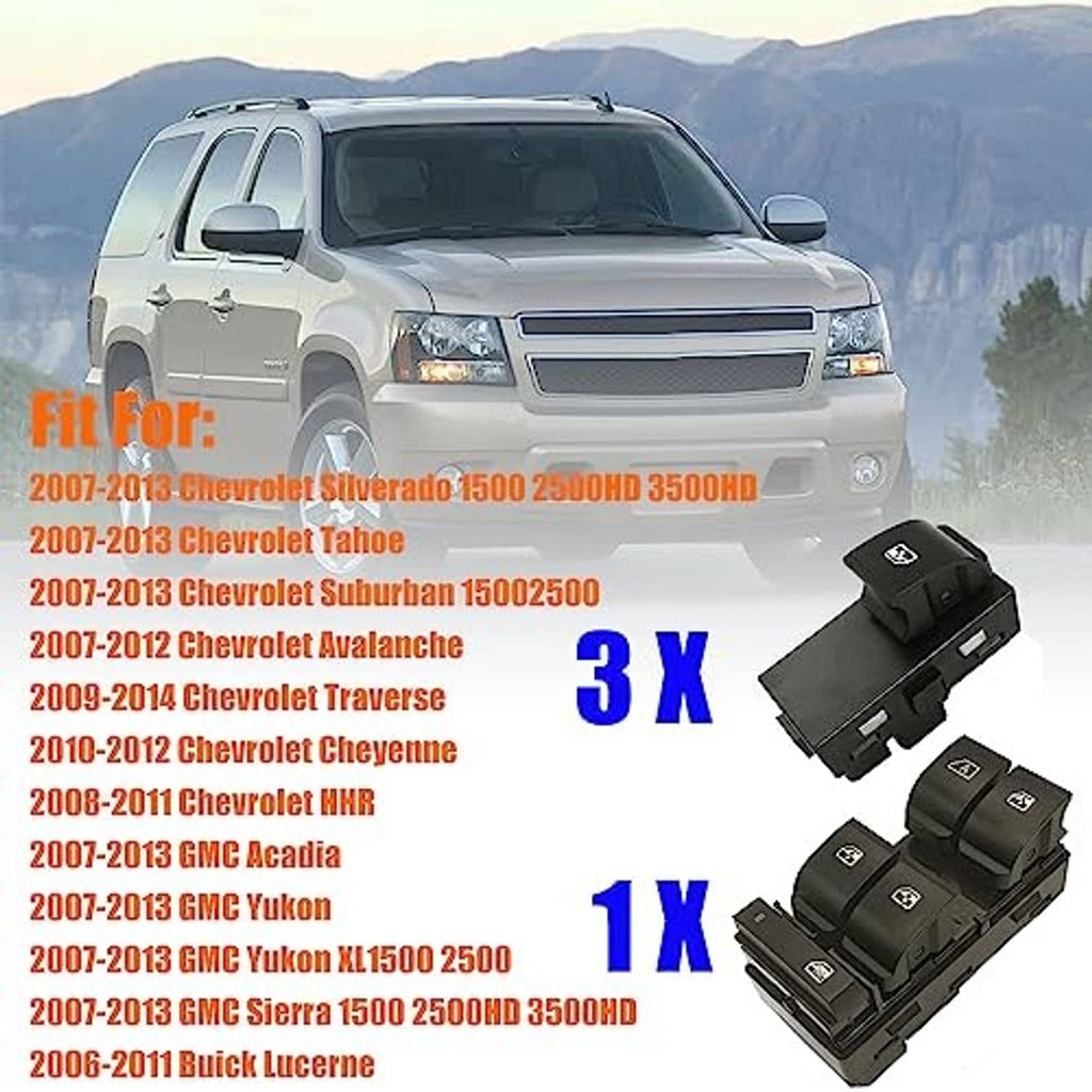 Black power window switch set with master control and three passenger switches