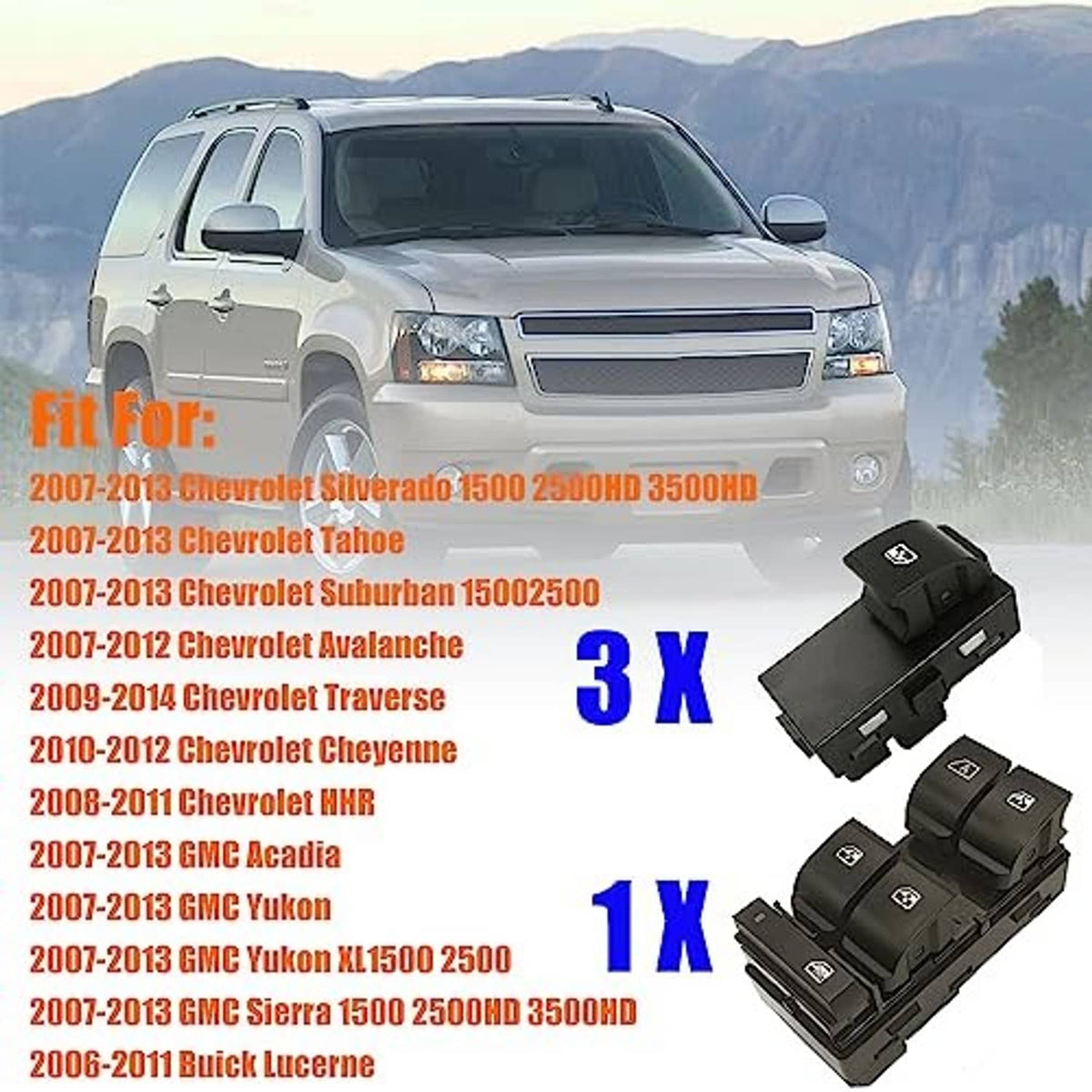 Black power window switch set with master control and three passenger switches