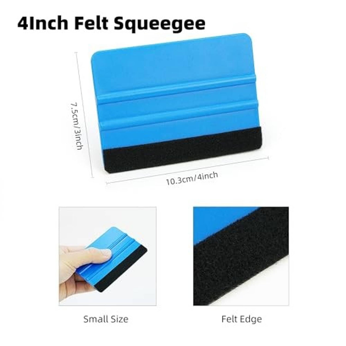 4-inch felt squeegee with blue plastic body and black felt edge