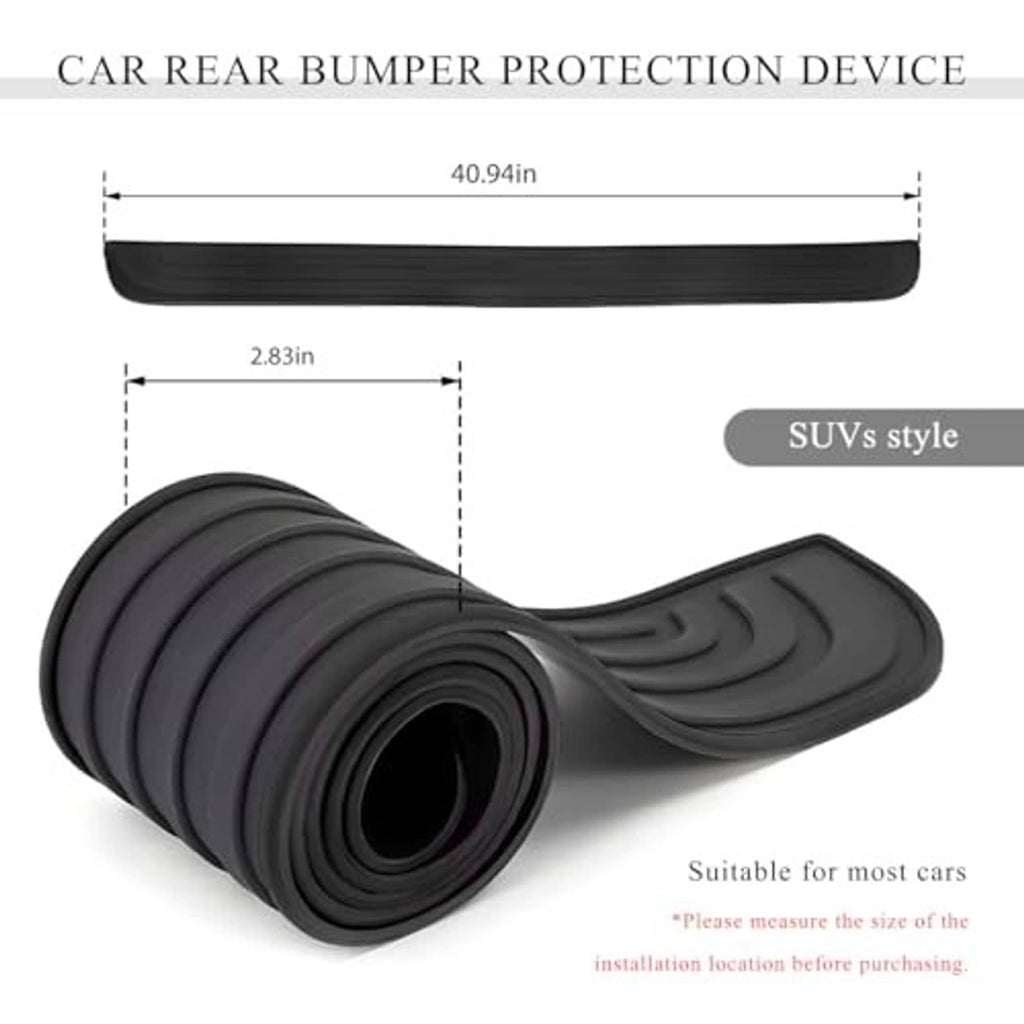 Black rear bumper protection device strip, shown with length measurement and roll.