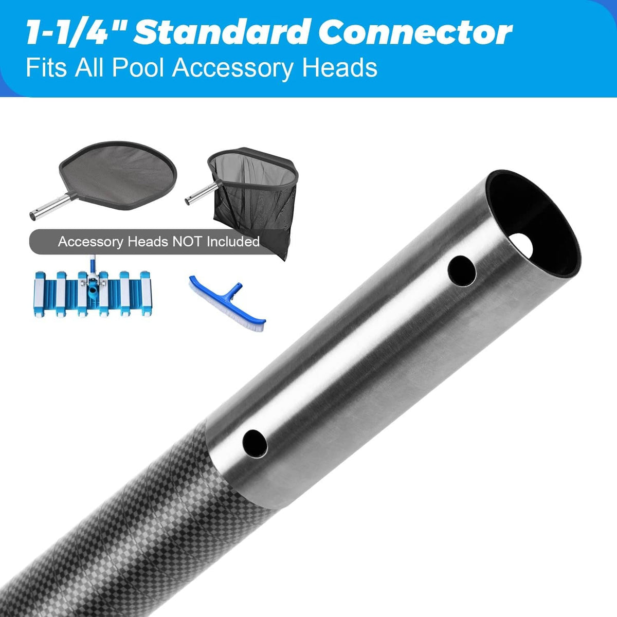 Carbon fiber pole connector tube end with standard accessory-fit holes