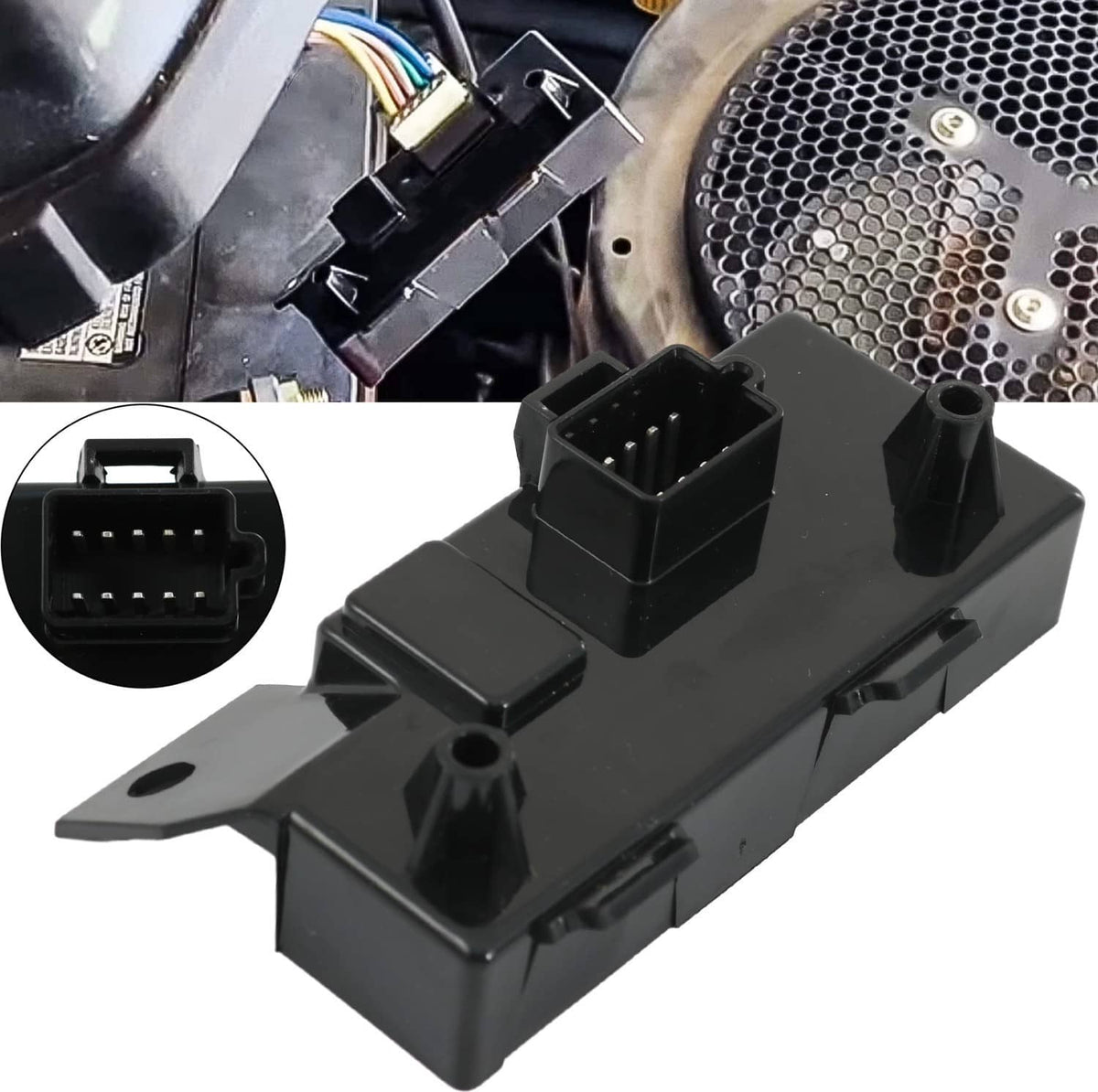 Black electronic control unit module with multi-pin connector and mounting bracket