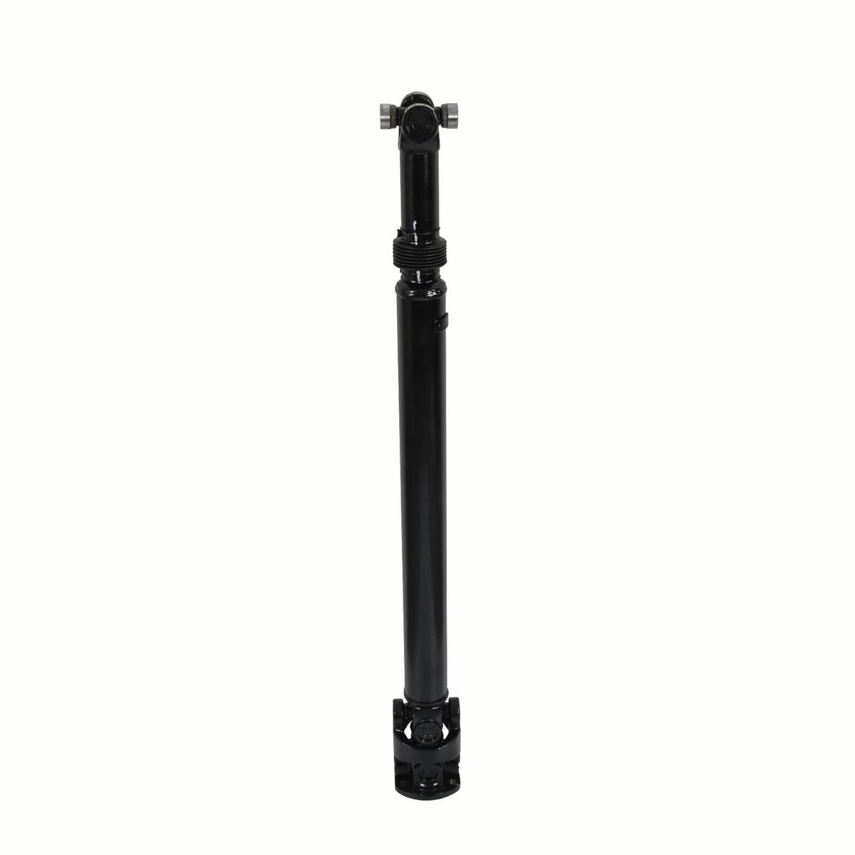 Front driveshaft prop shaft, black tubular shaft with upper yoke and U-joint