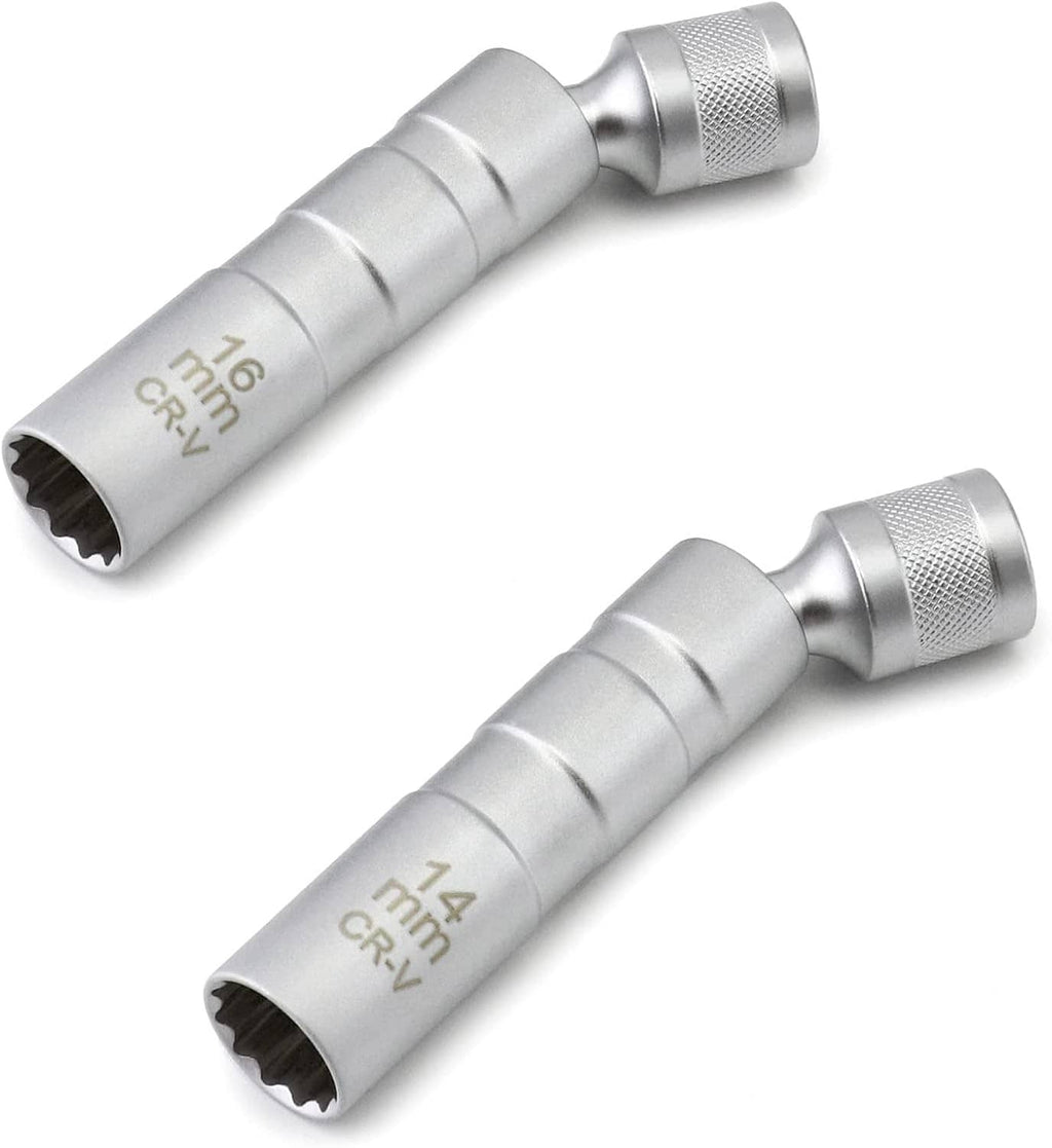 CR-V magnetic spark plug sockets, 14 mm and 16 mm, with wrench-flat ends
