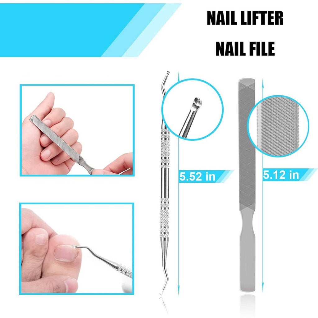 Ingrown toenail nail lifter and file with textured metal handle