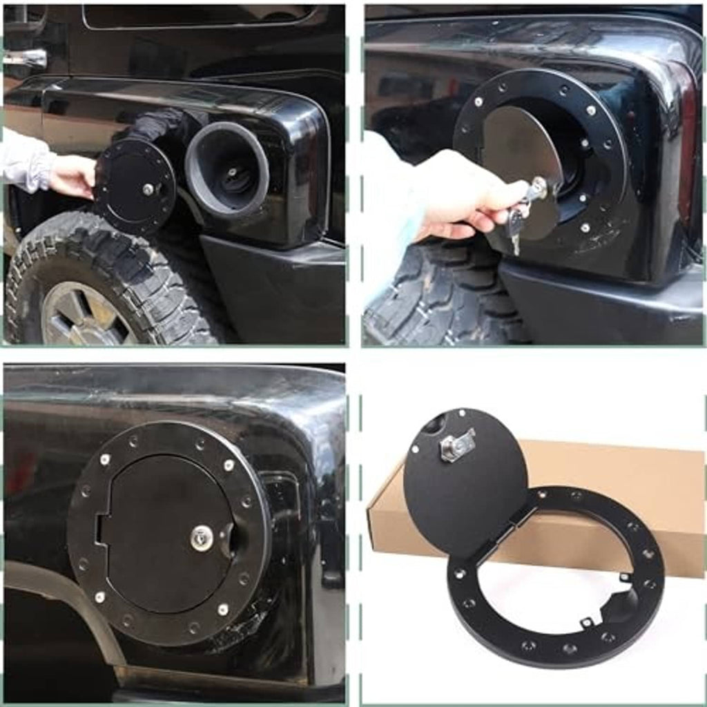 Black locking fuel door cover kit with keys and mounting plate components