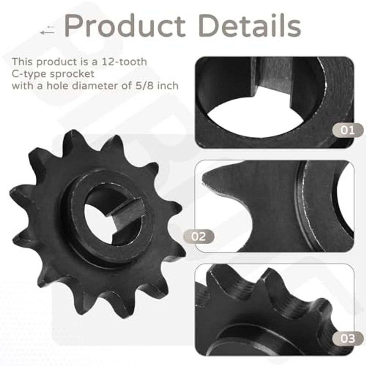 12-tooth C-type sprocket with central bore, dark metal, geared outer profile