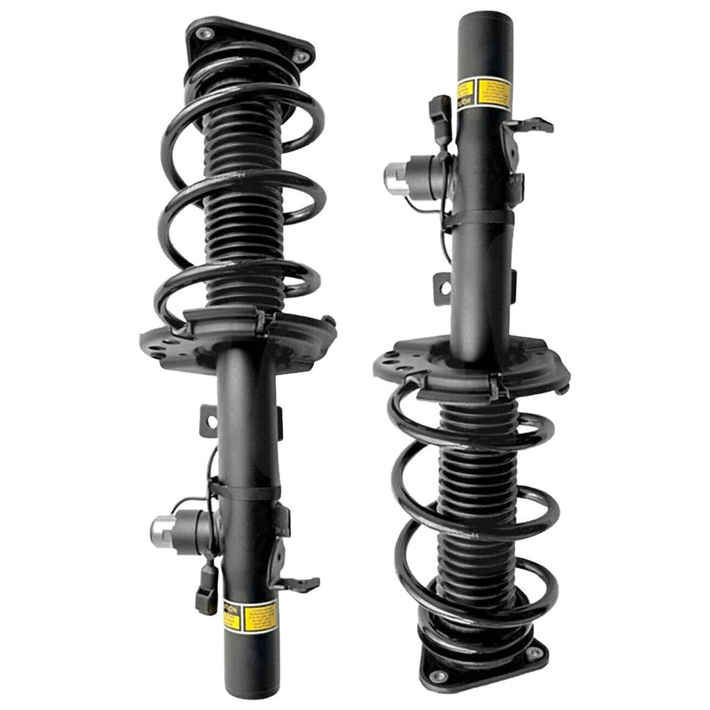Pair front shock strut assemblies with black coil springs and mounting brackets