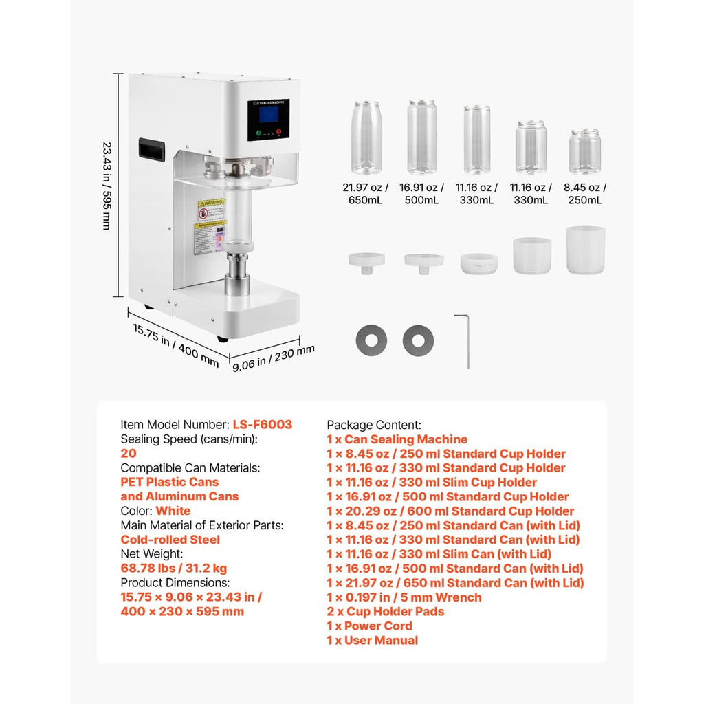 Automatic can sealing machine, white station with sealing head and control panel