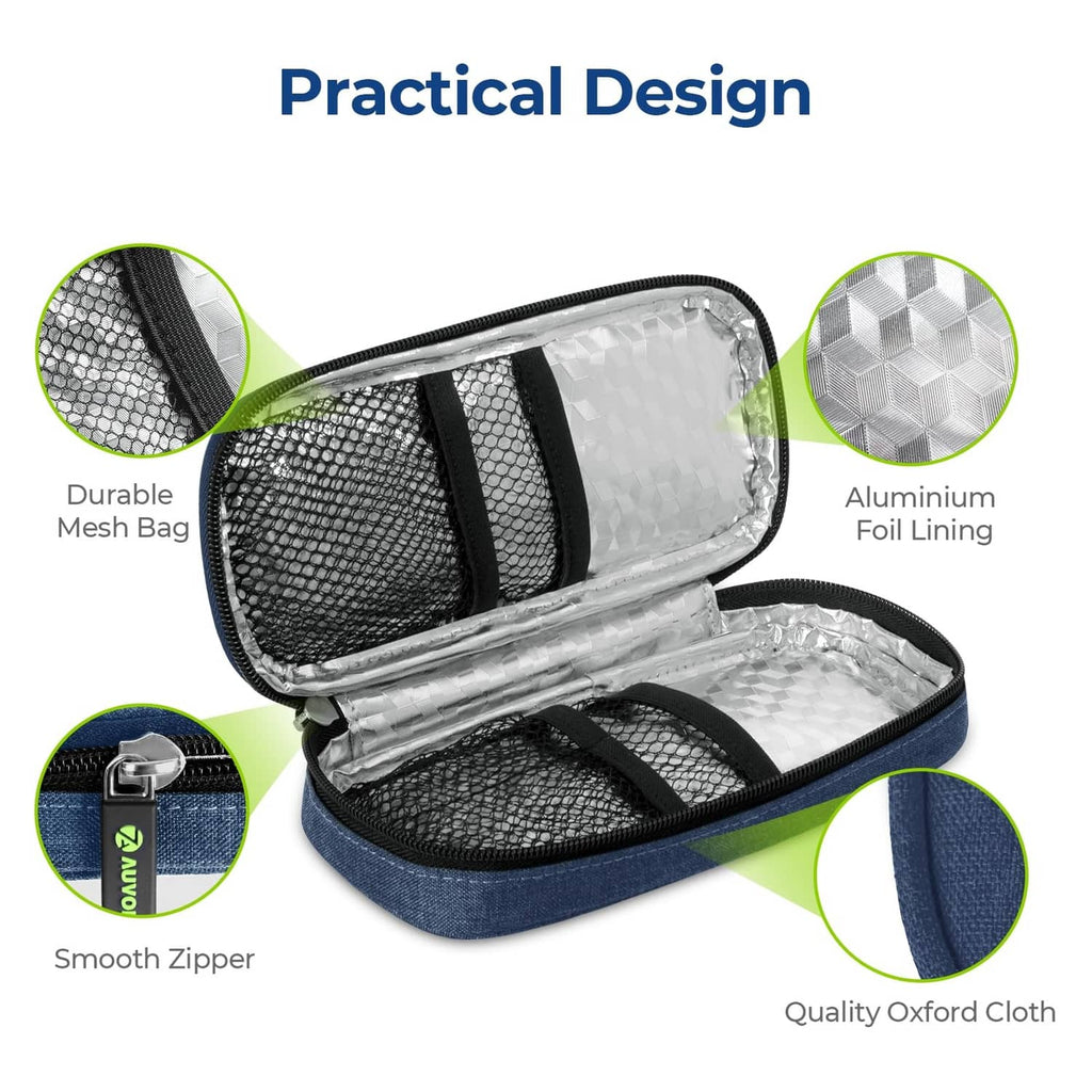 Navy cooler case with transparent foil lining and mesh storage compartments