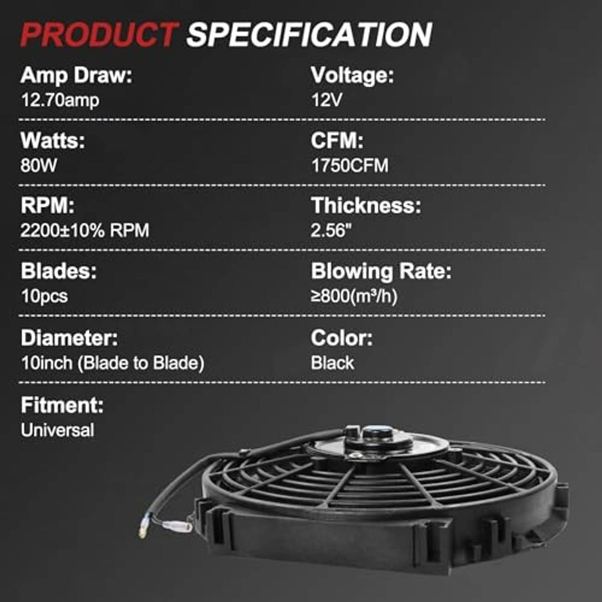 Black 10-inch radiator cooling fan with circular blade grille and center hub
