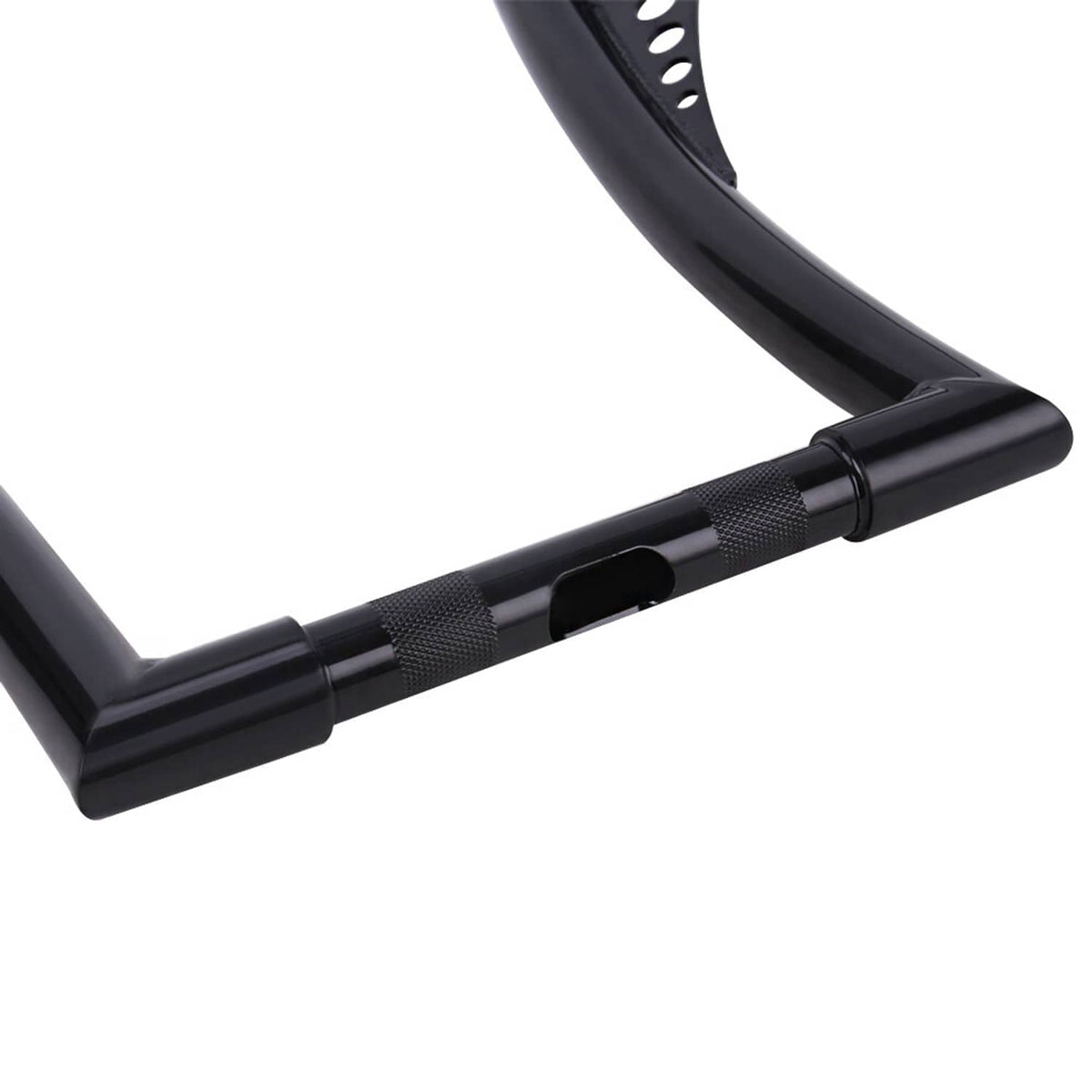 Black ape hanger handlebar with textured grip section near the end