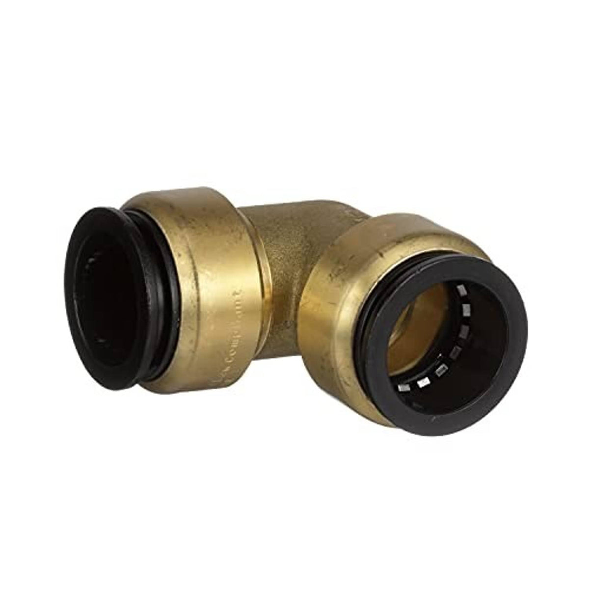 Brass 90-degree elbow with two black-sealed 1 in CTS ends