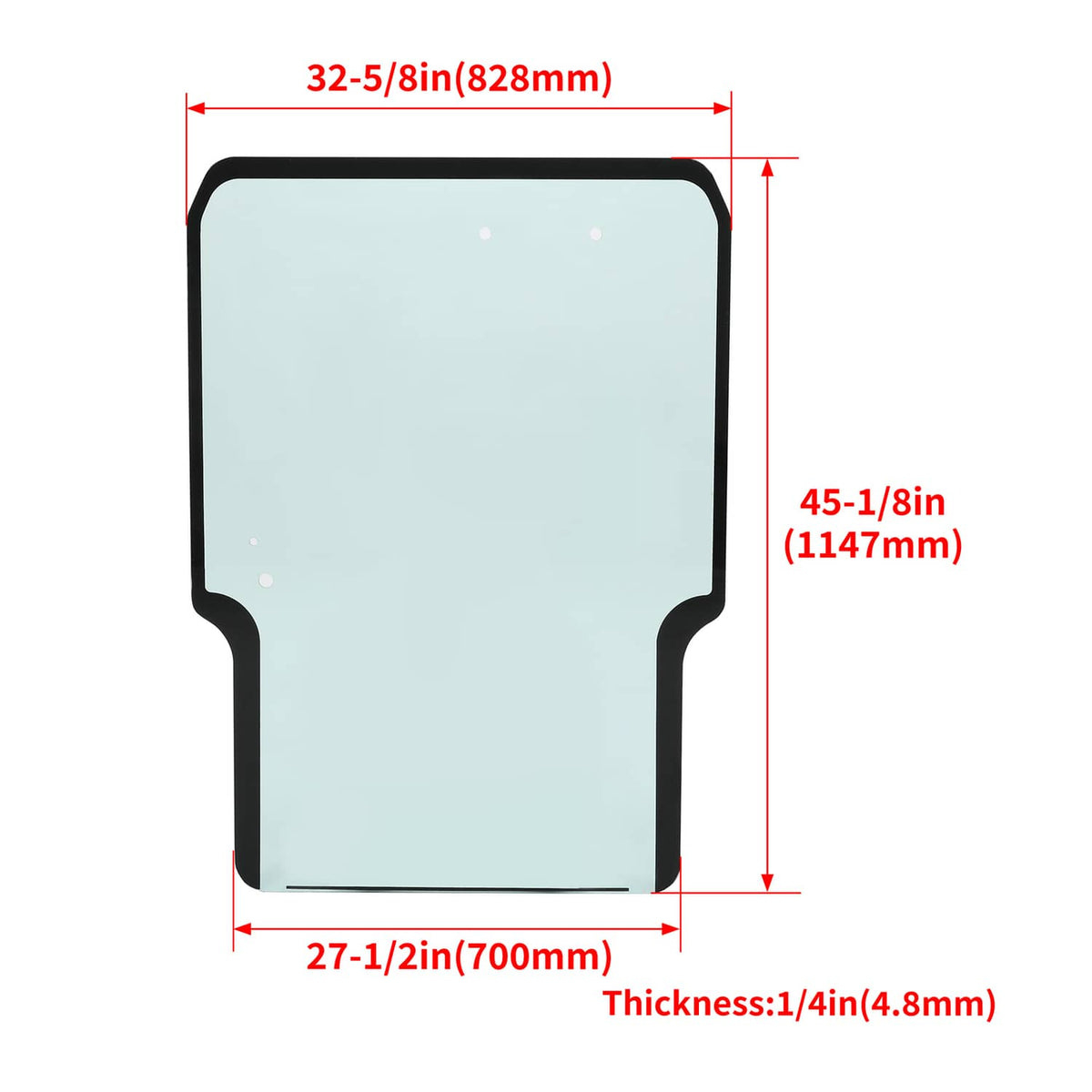 Window glass panel with black frame, shown with red size measurement markings