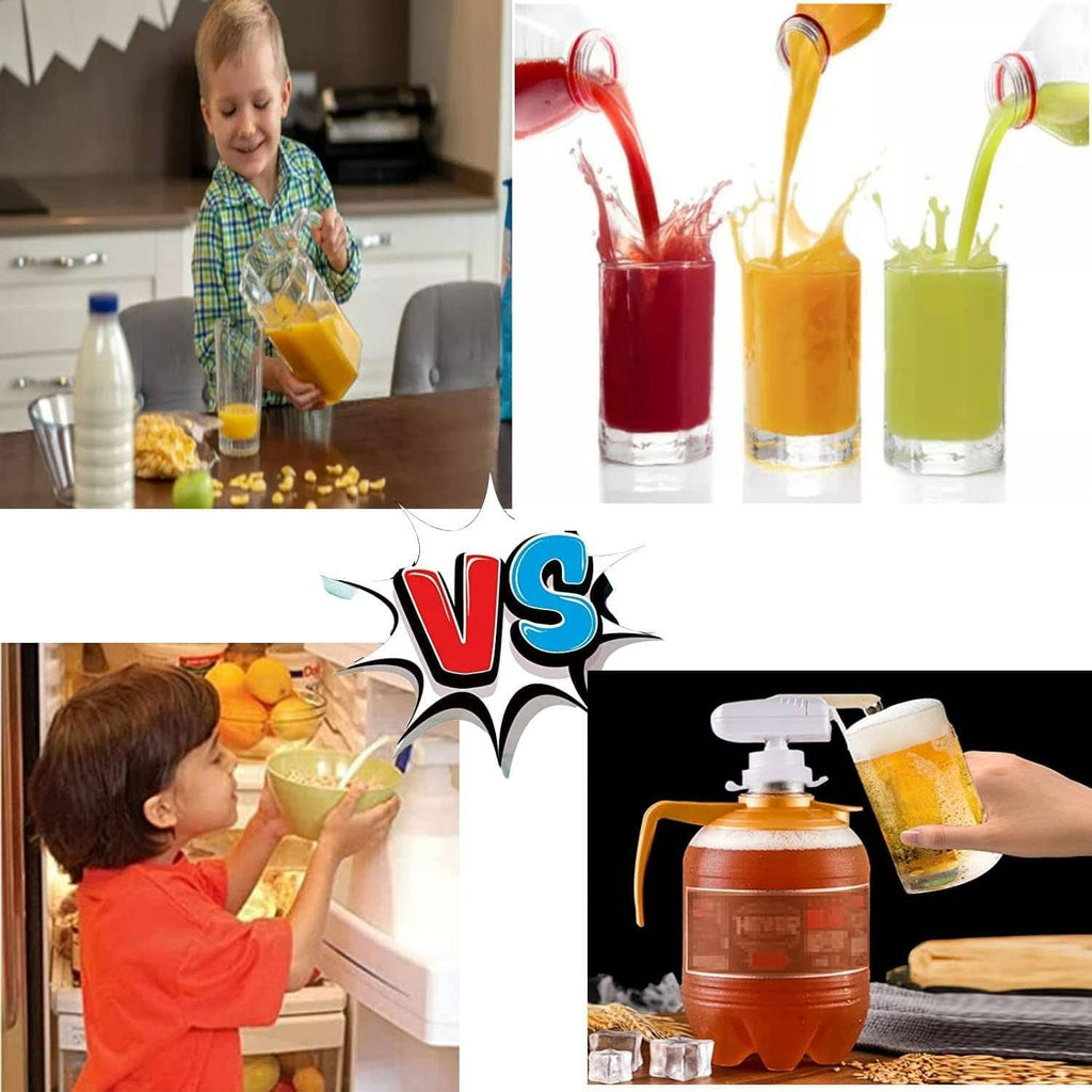 White electric drink dispenser dispensing juice from a countertop pump spout