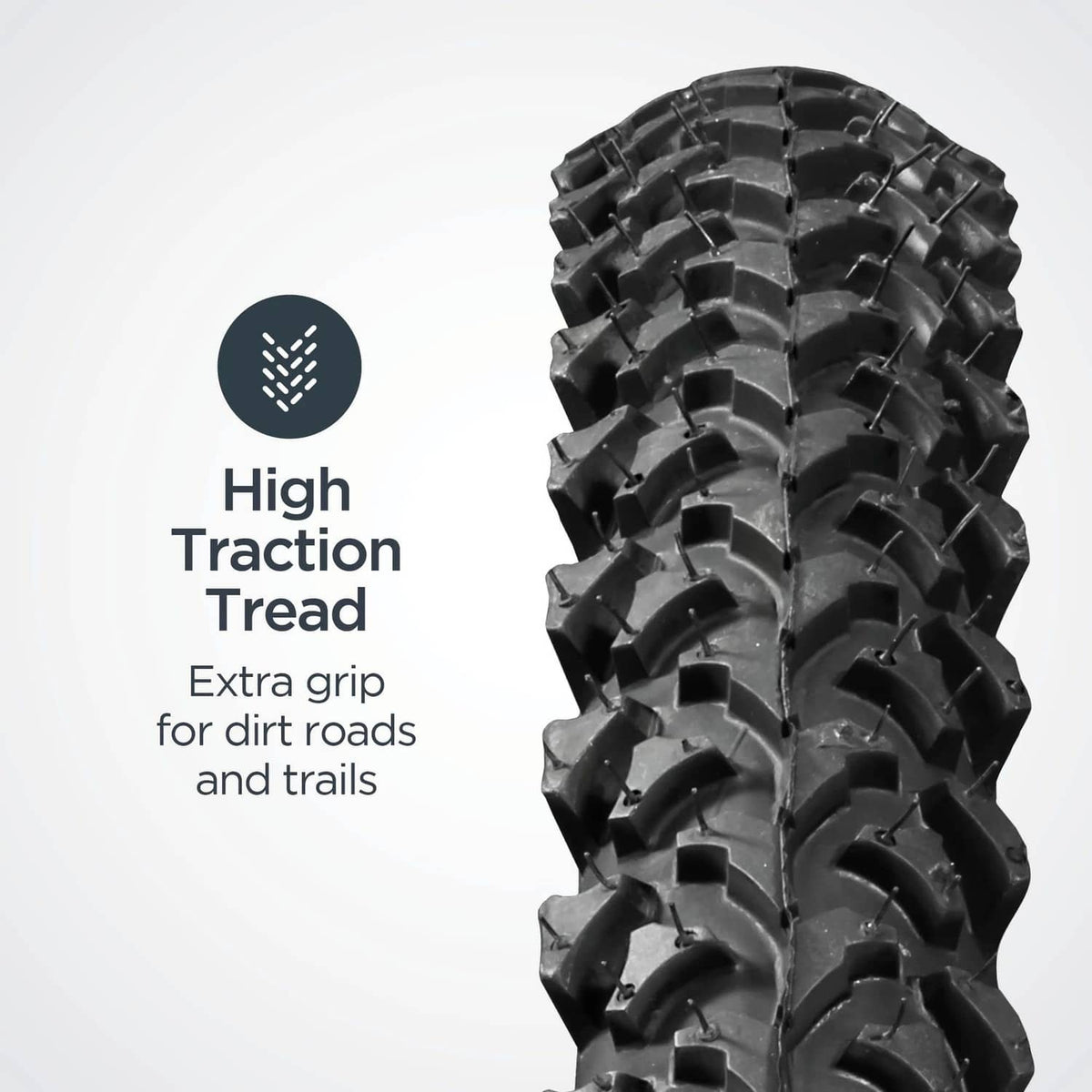 Black knobby mountain bike tire with high-traction tread blocks