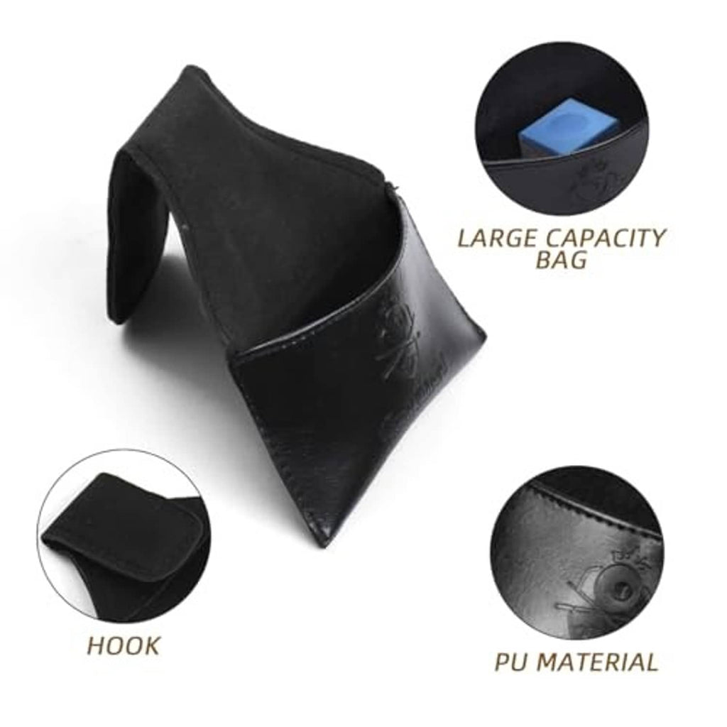 Black PU leather chalk holder pouch with hook; chalk shown inside