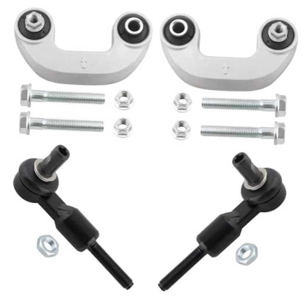 Front outer tie rod end & sway bar end link kit with 2 grey brackets, black joints, bolts