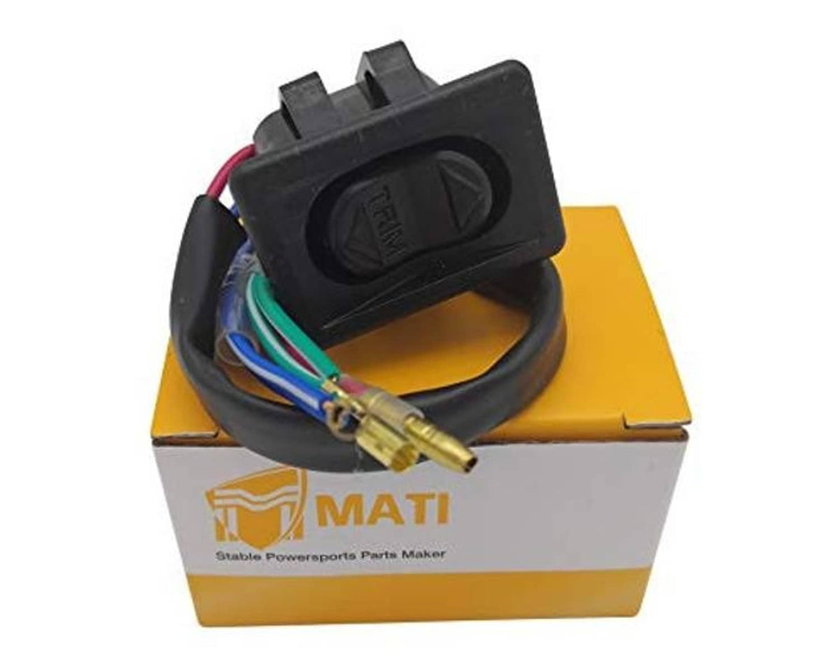 Black trim tilt switch wiring harness resting on branded box base