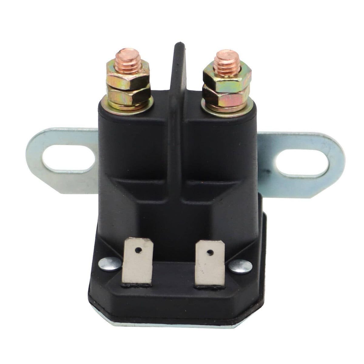 Starter relay solenoid with black housing and two copper-colored studs on metal bracket