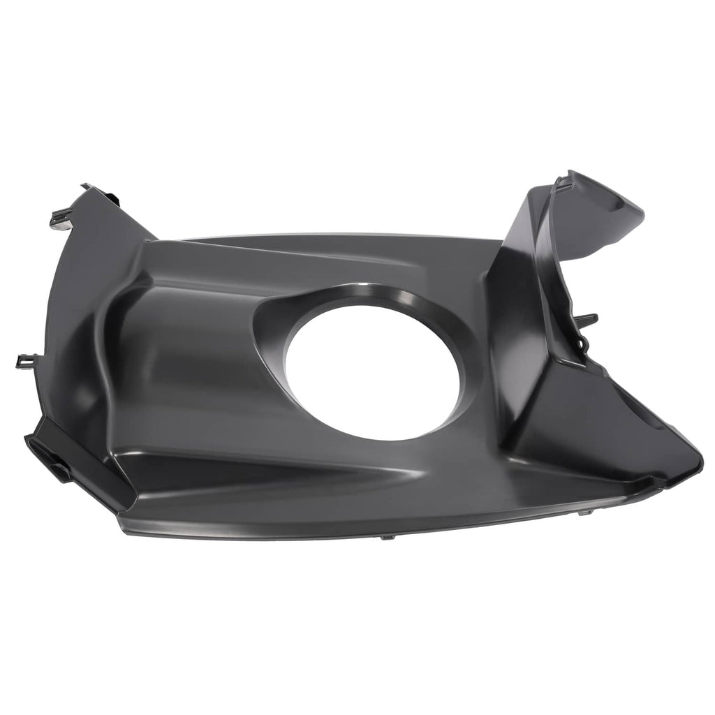 Headlight housing side panel with round lamp opening, matte black plastic