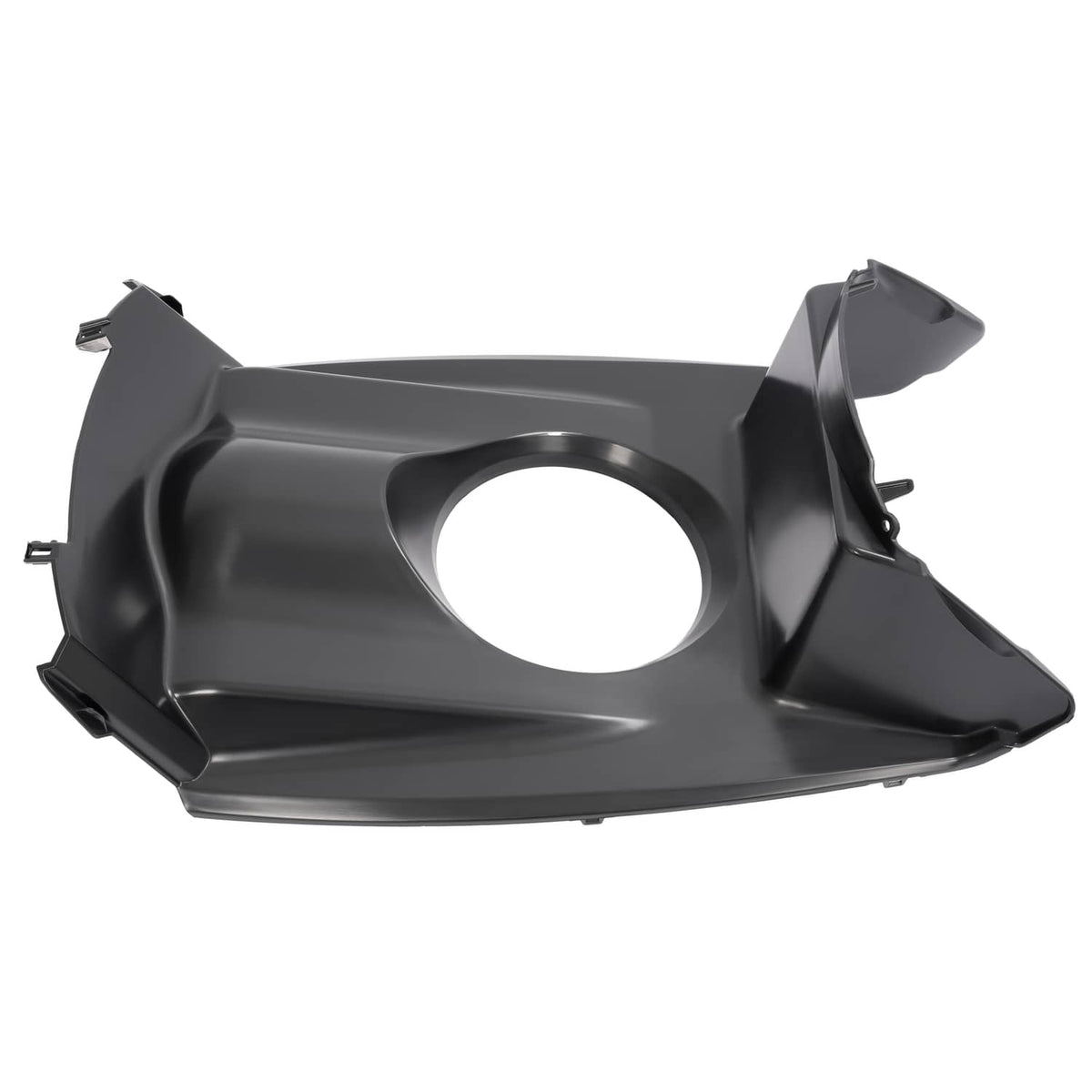 Headlight housing side panel with round lamp opening, matte black plastic