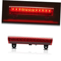 LED high mount third brake light with red lens, illuminated.