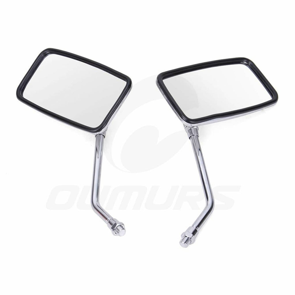 Pair of chrome square rearview side mirrors with 10mm stems
