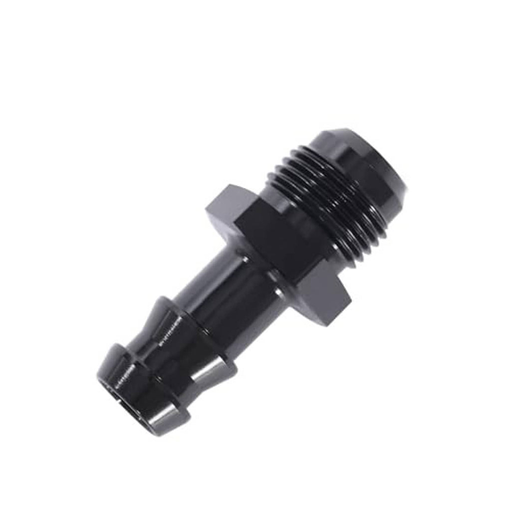 Black AN to 5/8" hose barb straight fitting adapter with angled perspective