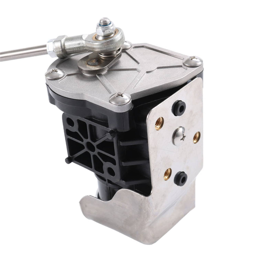 Turbo wastegate actuator housing with silver mounting screws and black internal grille