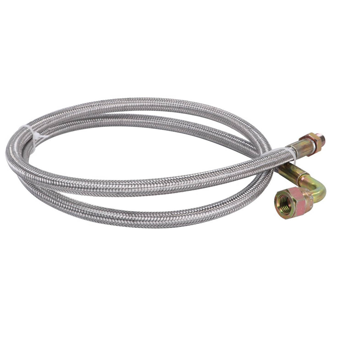 Turbo oil feed line kit with braided stainless hose and 90-degree AN4 fitting