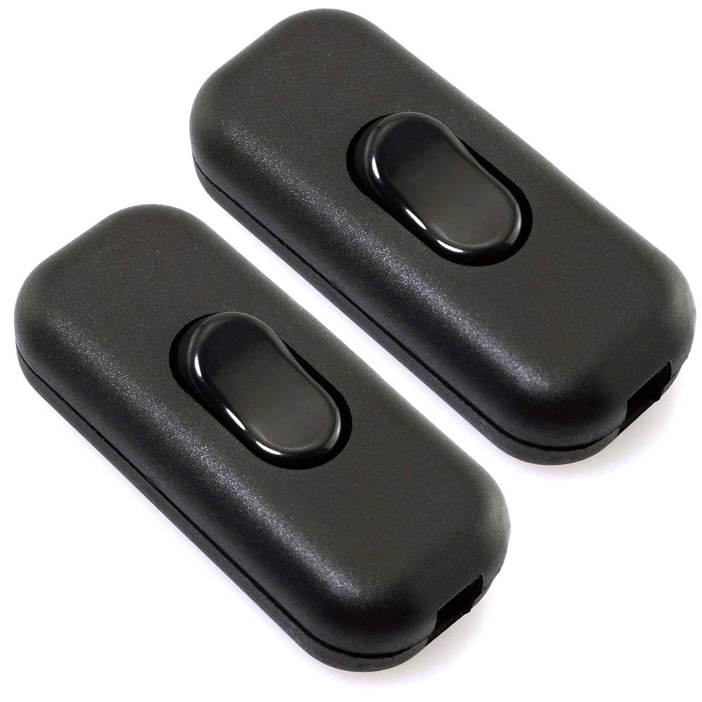 2-pack inline cord lamp switches, black rocker on-off buttons
