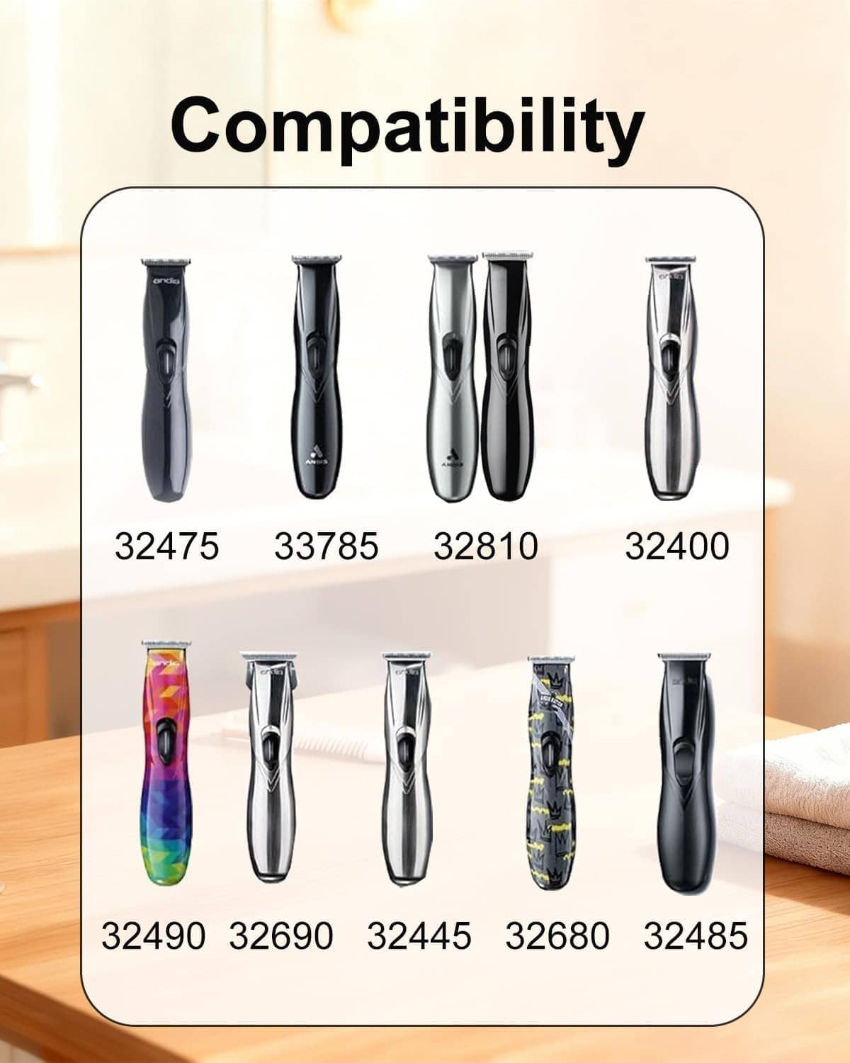 Power charger compatibility chart with multiple trimmer silhouettes and model numbers