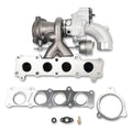 Turbocharger assembly with silver housing and gray exhaust manifold, gasket set