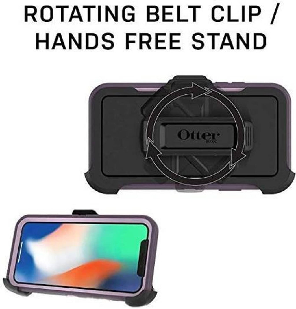 Black phone holster with rotating belt clip and built-in hands-free stand