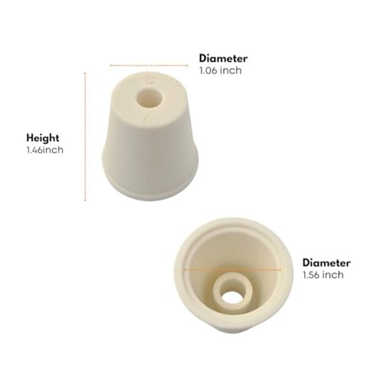 Tan carboy bung with top hole; size measurements shown on the bung