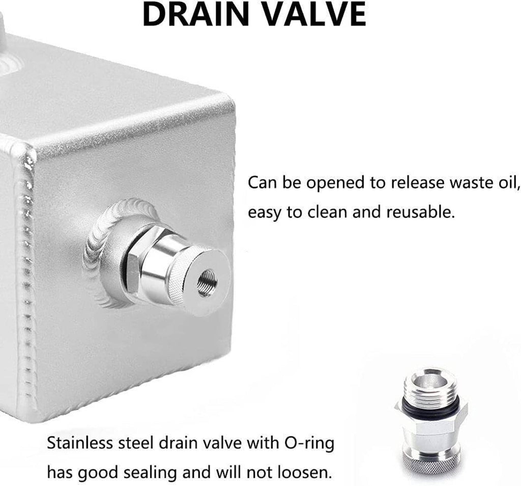 Stainless steel drain valve with O-ring for oil catch can, cleanable and reusable