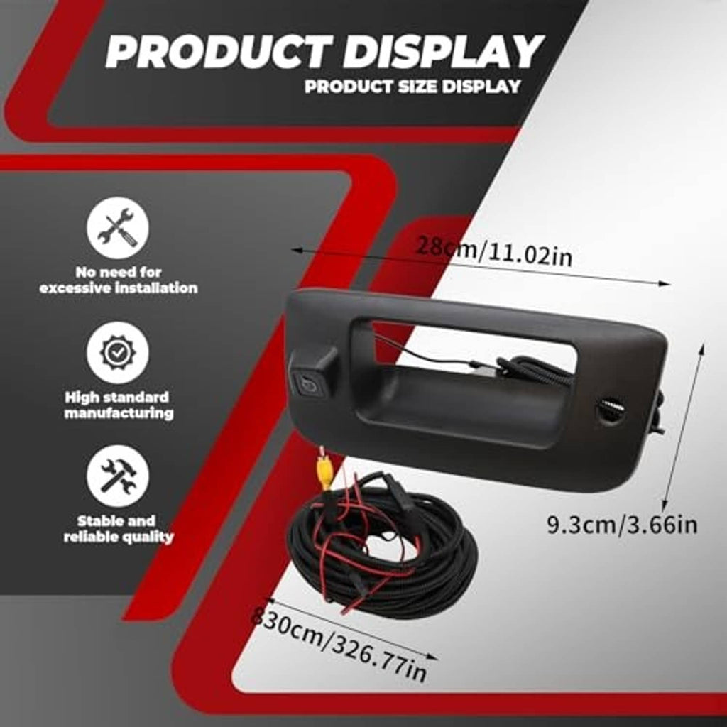 Black tailgate handle backup camera kit with wiring cable bundle