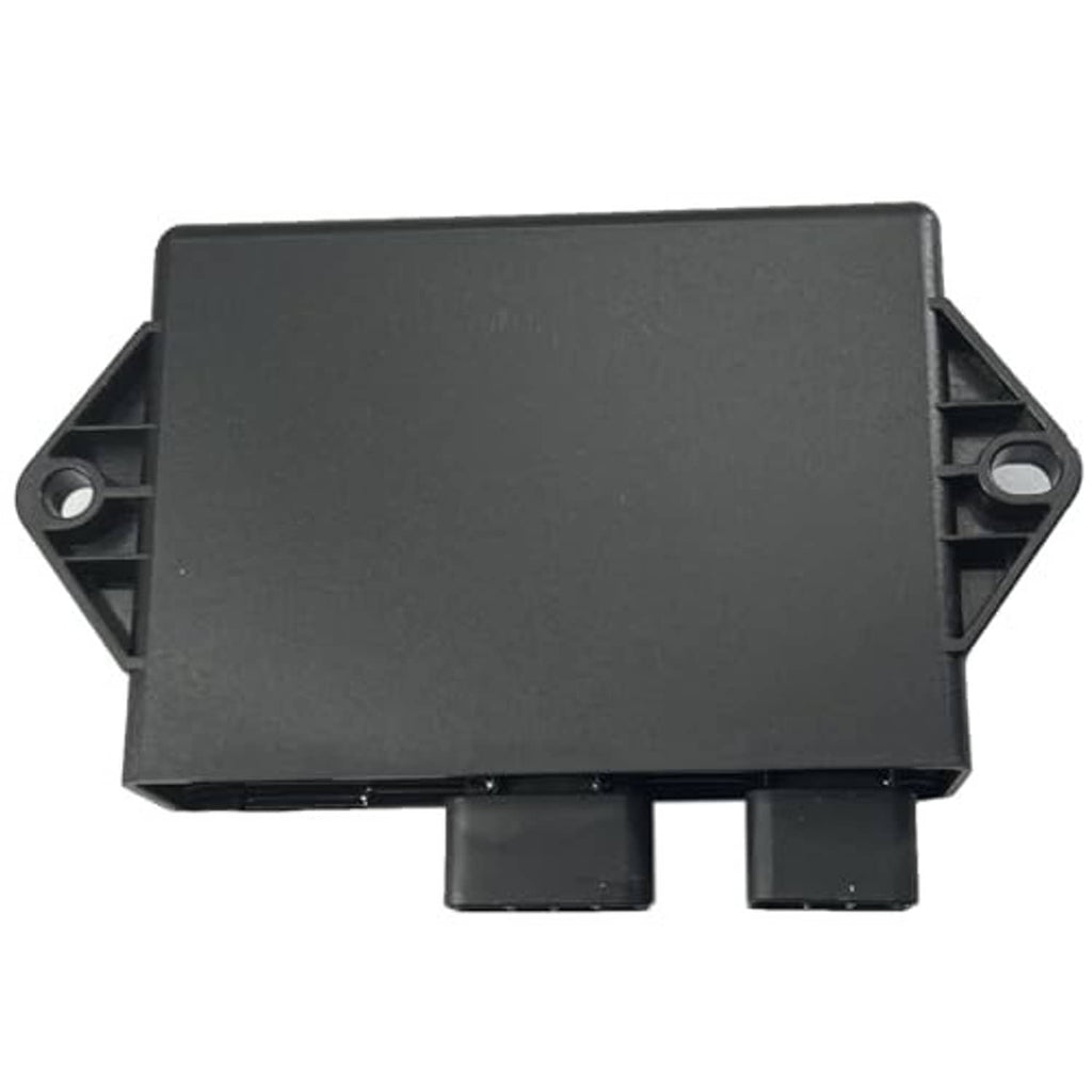 CDI ignition module end view with dark rectangular housing and front connector blocks
