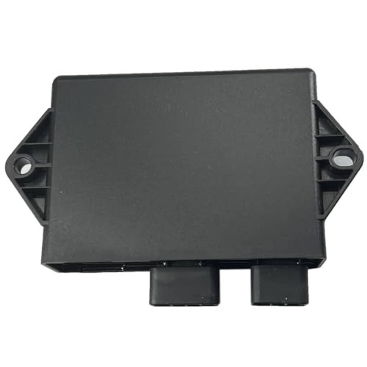 CDI ignition module end view with dark rectangular housing and front connector blocks