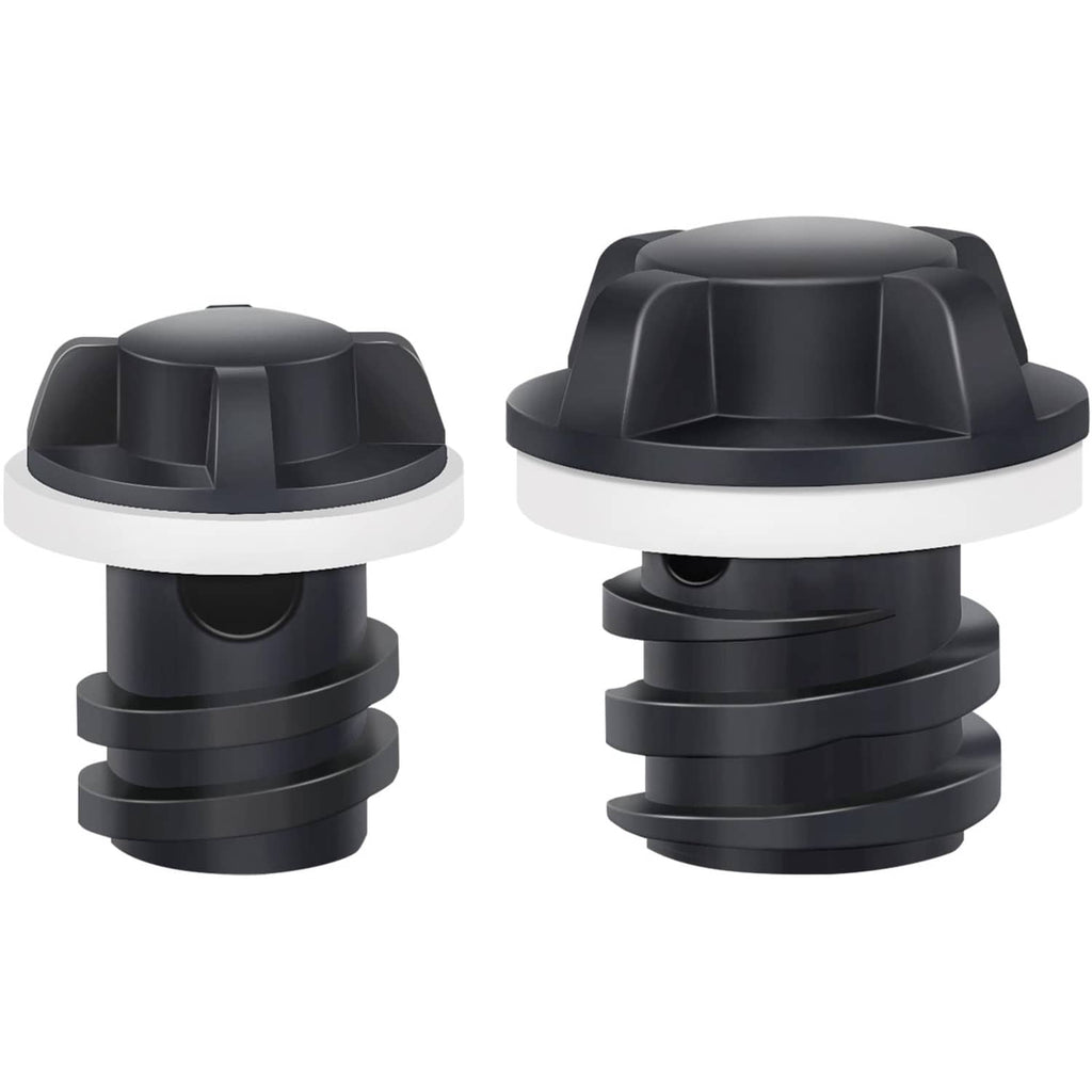 Black cooler drain plug pair, stacked threaded stem with wide base caps